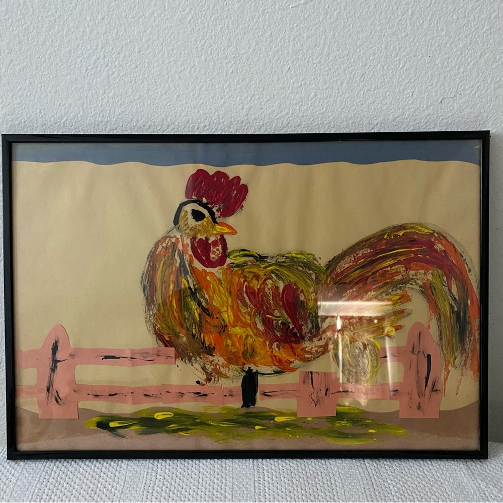 Vintage Folk Art Colorful Rooster Painting $99 - Picture 2 of 6